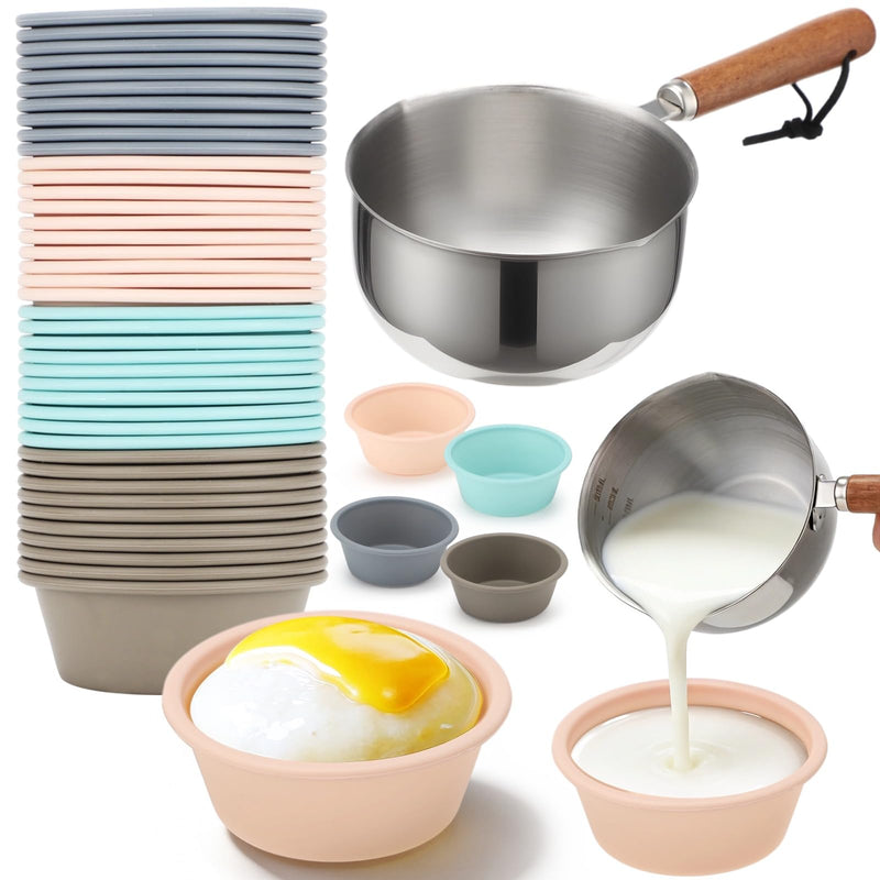 40 PCS Puto Mold Cups for Steamer Filipino with Pouring Measuring Cup, 3 x 1.2 in Reusable Silicone Baking Cups Non Stick, Heat Resistant Steamed Molds for Filipino Puto Muffin Tart Oven Steamer