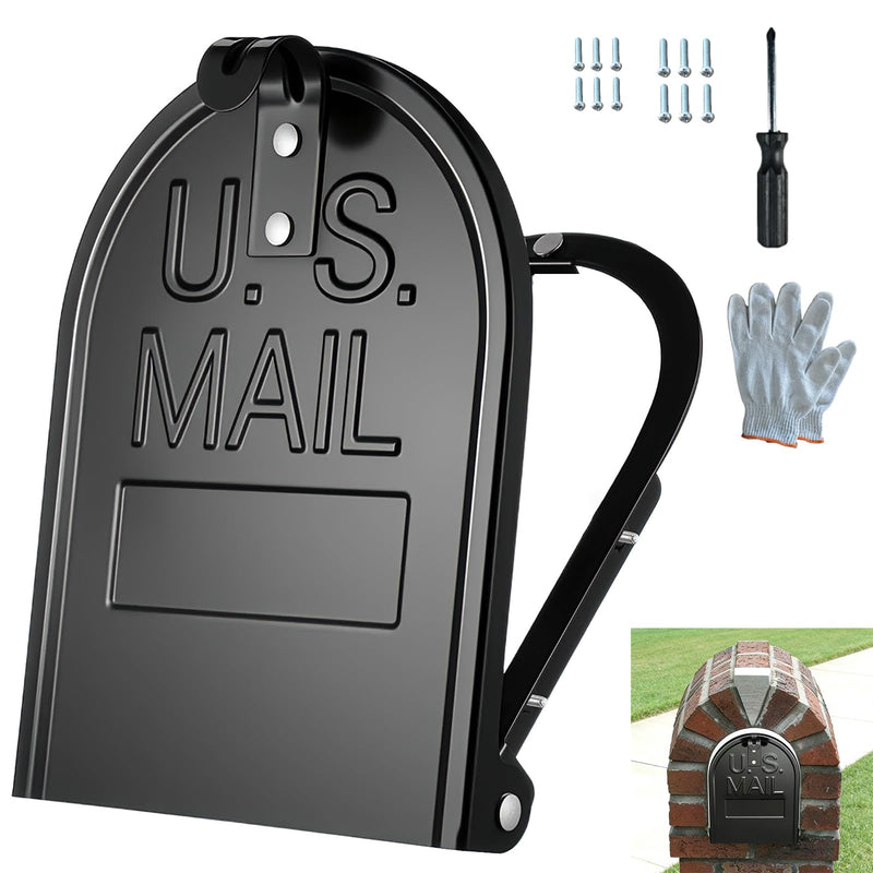 Mailbox Door Replacement Panel-6 1/4"(W) x 8 1/4"(H), Black Metal Snap-in Front Panel with Flat-Head Screws Easy Installation Kit Fits Many Curbside Standard Residential Mailboxes Brick Mailbox