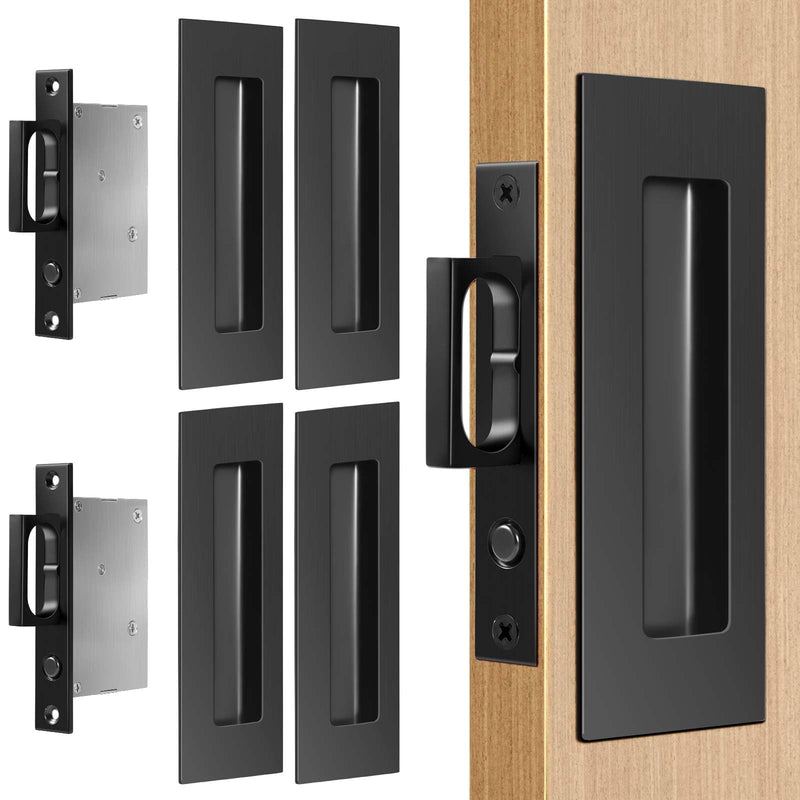 6-Inch Pocket Door Hardware Set - Complete 304 Stainless Steel Kit with Pop-Out Ring Pocket Door Handle, Edge Pull,2set Black 2set-Pocket door handles