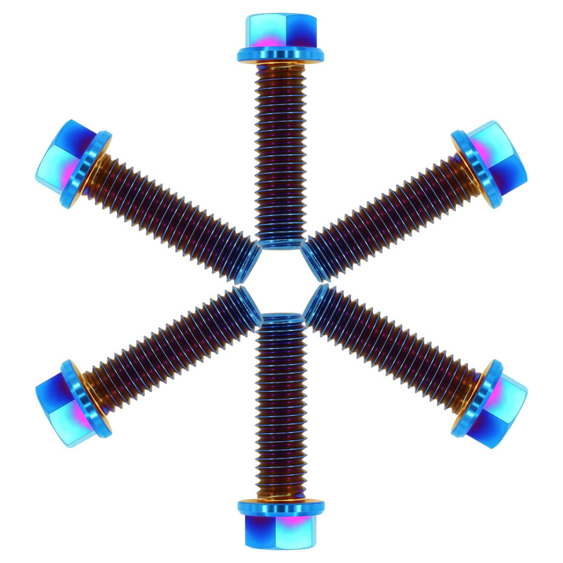 6PC Titanium Flange Hex Bolts M8X25mm, Lightweight Design, Ideal for Humid/Salty Environments, Flanged Screws for Automotive & Motorcycle Components Upgrade, Burnt Blue M8X25