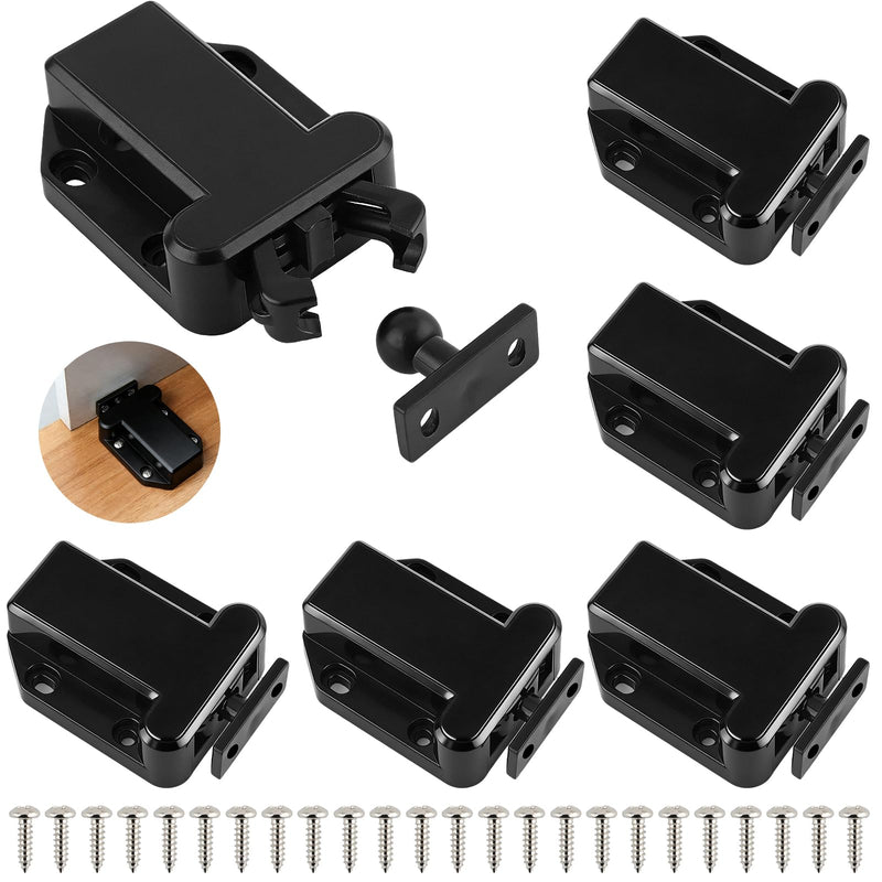 6 Pack Push Latch for Cabinets, Black Push to Open Catch Lock, Rebound self-Locking Device，Push to Open Drawer Catch Door Latch Hardware for Cabinet Drawer Wardrobe Cupboard Kitchen Door