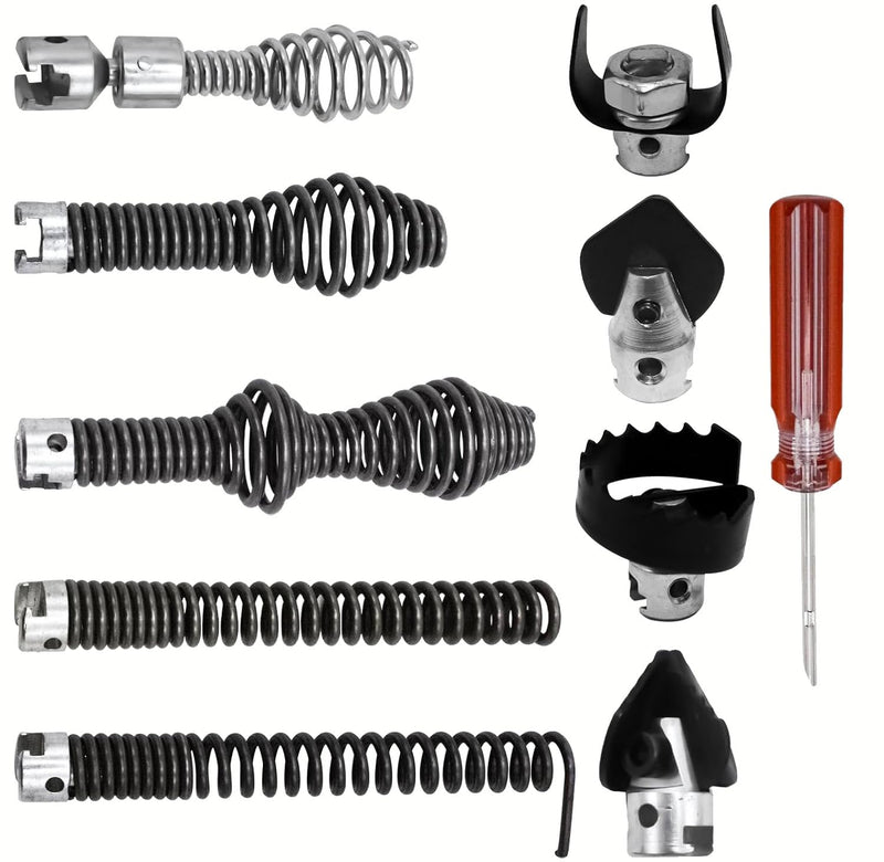 10Pcs 5/8" Drain Auger Cutter Kit - Fits R-idgid K-400 C-4 C-6 C-7 C-8 C-9 | Manganese Steel Rust-Resistant Quick-Release Drain Snake Accessory Set for 5/16" 3/8" Sewer Pipe Clog Removal