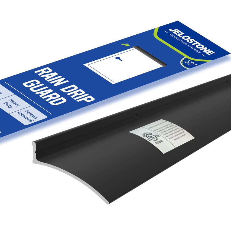 52" L x 2.5" W Commercial Grade Door Rain Drip Guard (Black)- UL Rated Over Door and Window Drip Cap Rain Deflector - Drip Edge Roof Rain Diverter Guards House - JS-346RD, Black Anodized