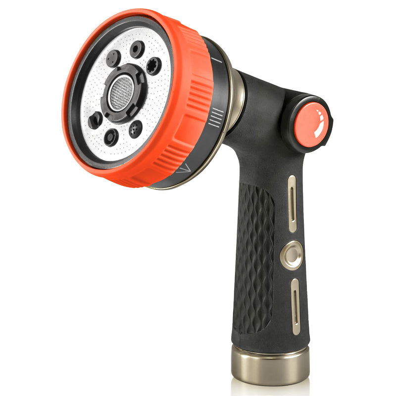 RAINPOINT Hose Sprayer Nozzle Heavy Duty - 8 Spray Patterns Garden Hose Nozzle with Adjustable Flow Control for Watering Plants, Washing Cars,Washing Pets, Thumb Control (Orange) Orange 1