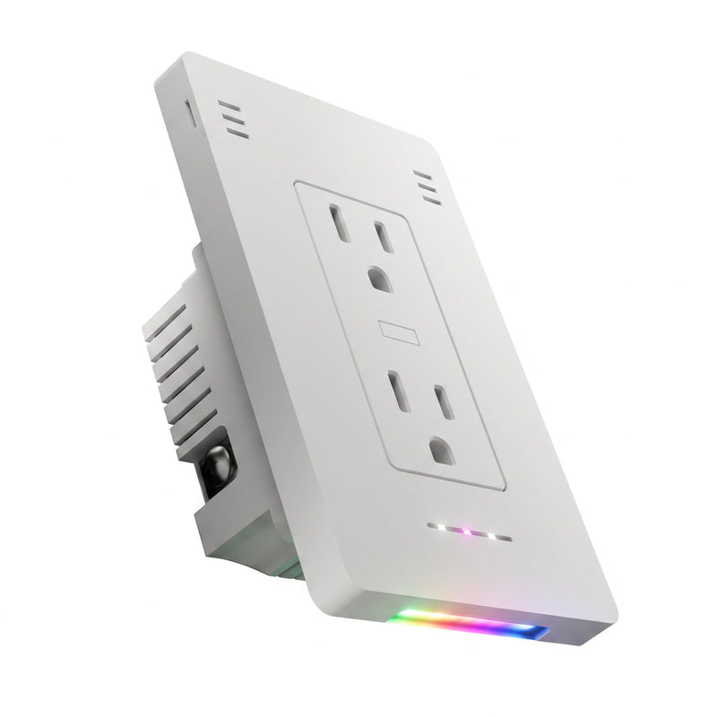 InvisOutlet Aura in-Wall Smart Outlet with RGB Night Light, Matter Smart Outlet, 15A Dual Receptacles, Apple Home, Alexa, Google Home, SmartThings, MQTT, ETL Listed, No Hub
