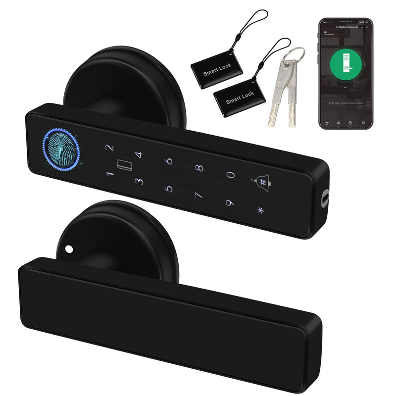 Smart Door Lock 5-in-1 Door Handle Electronic Keypad Supports Password APP IC Card Fingerprint Key Biometric Digital Smart Door Lock Suitable for Home Office and Apartment