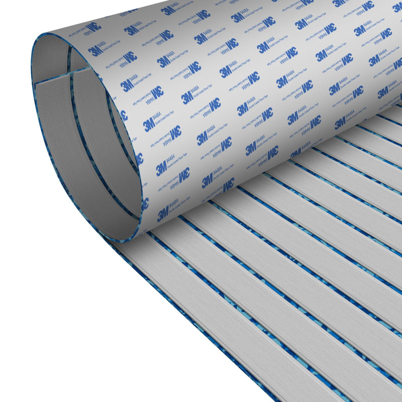 HZshark Boat Flooring EVA Foam Decking Sheet with 3M Self-Adhesive Backing, Non-Slip Marine Flooring for Boats Jon Boat Golf Cart Trailer Floor, DIY Cuttable Boat Deck Foam Teak Pad Grey with Ocean Seam Lines 47.2"x11.8"