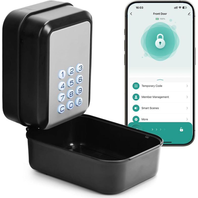 Smart Key Lock Box Electronic Bluetooth Lock Box with Tuya APP Control & PIN Code Types,Share eKey Wall Mounted Lock Box for Airbnb Realtor House Office