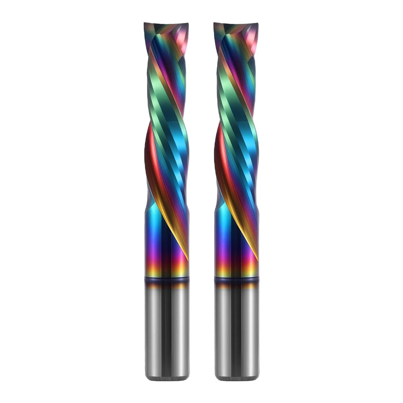 2PCS Solid Carbide Spiral Compression Router Bit 1/4" Cutting Diameter, 1" Cutting Length Up/Down Cut CNC DLC Coated End Mill for Wood Carving, Engraving, Grooving 6.35*25*50 2