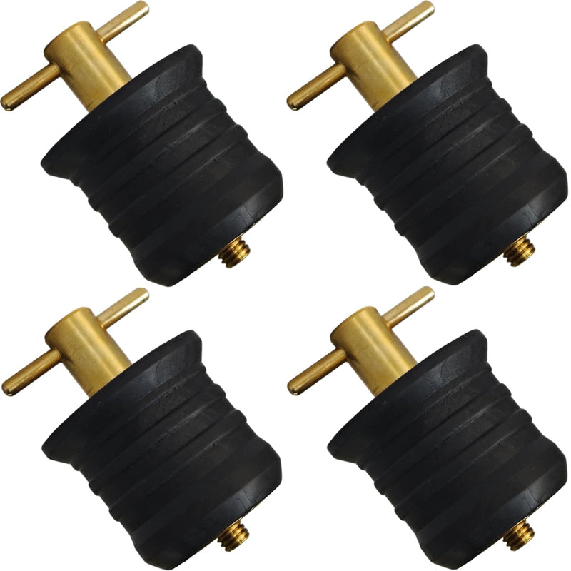 4 Pcs 1.25 Inch Boat Drain Plugs with T Handle, Twist-Turn Seal Design, Sturdy Rubber Plugs for 1-1/4 Inch Drains Locks (Brass)