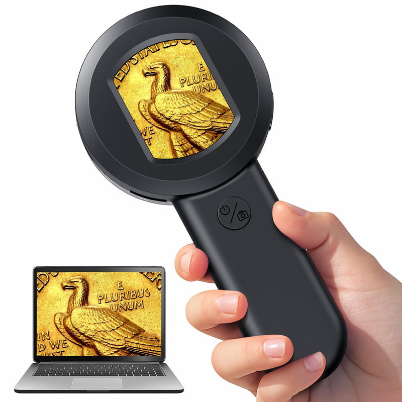 Hayve Digital Magnifying Glass with 2" IPS Screen 100X Magnifying Glass with Light, Coin Magnifier for Jewelers Loupe, White & Purple Lights, Windows Compatible 2-inch Black