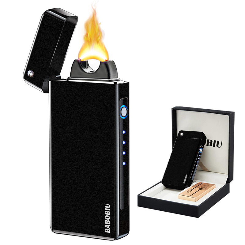 BABOBIU USB Lighter Rechargeable Lighters Windproof Lighters Metal Body Battery Display Arc Flame Push Button Type-C Fast Charging for Candles Outdoor Hiking Father's Day (Matte Black) Clean Matte Black