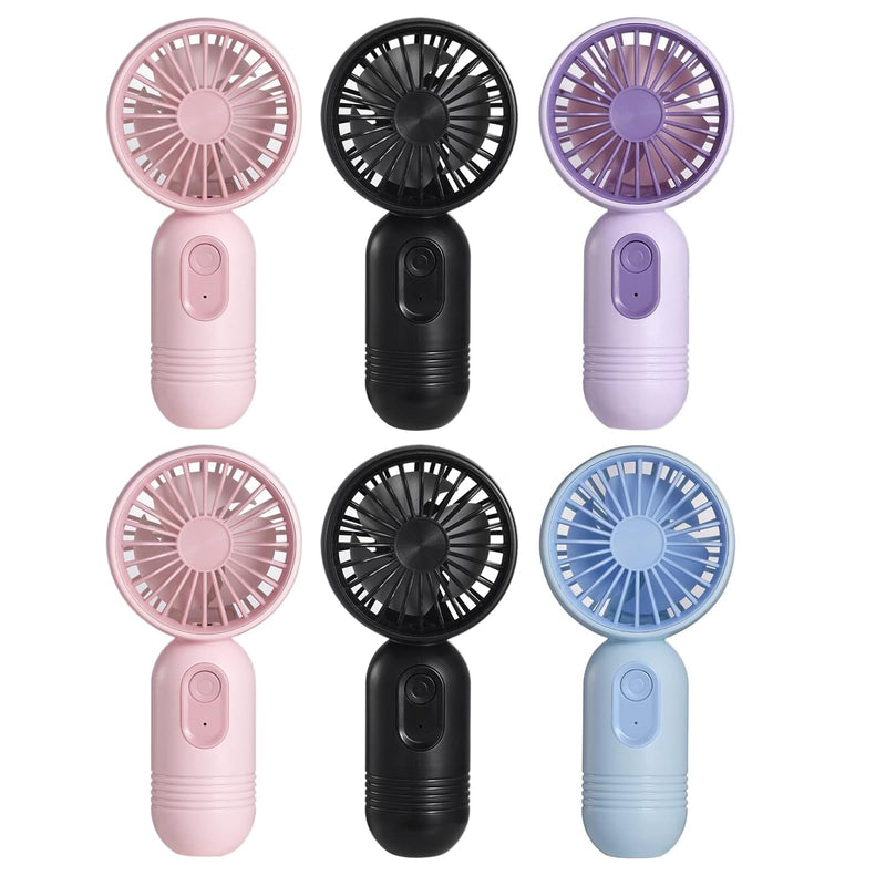 VanSmaGo [Portable Mini Fans 6-pack Handheld Personal Small Fan with 3-speed for Travel, USB Rechargeable Battery Operated Eyelash Fan, Black,Blue,Purple,Pink Black&Blue&Purple&Pink