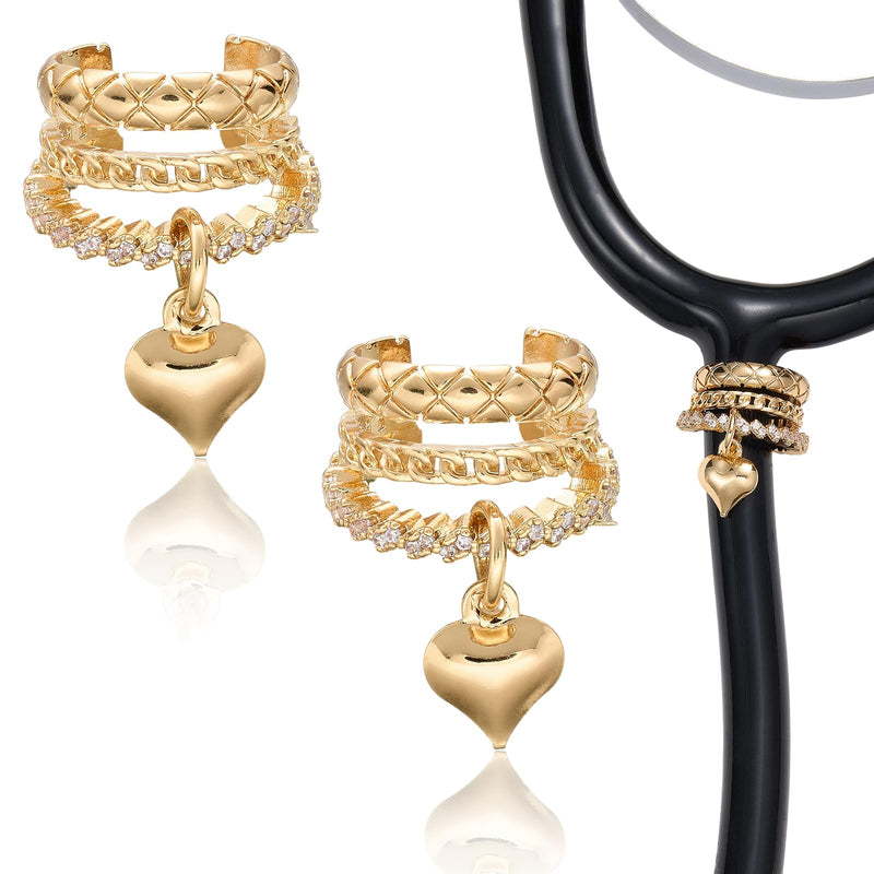 2 Pcs Brass Heart Stethoscope Charms for Nurses Personalized Cubic Zirconia Stethoscope Charm Love Heart Gifts for Nurse Graduates Doctor Surgeons and Medical Assistant(Gold) Gold Heart