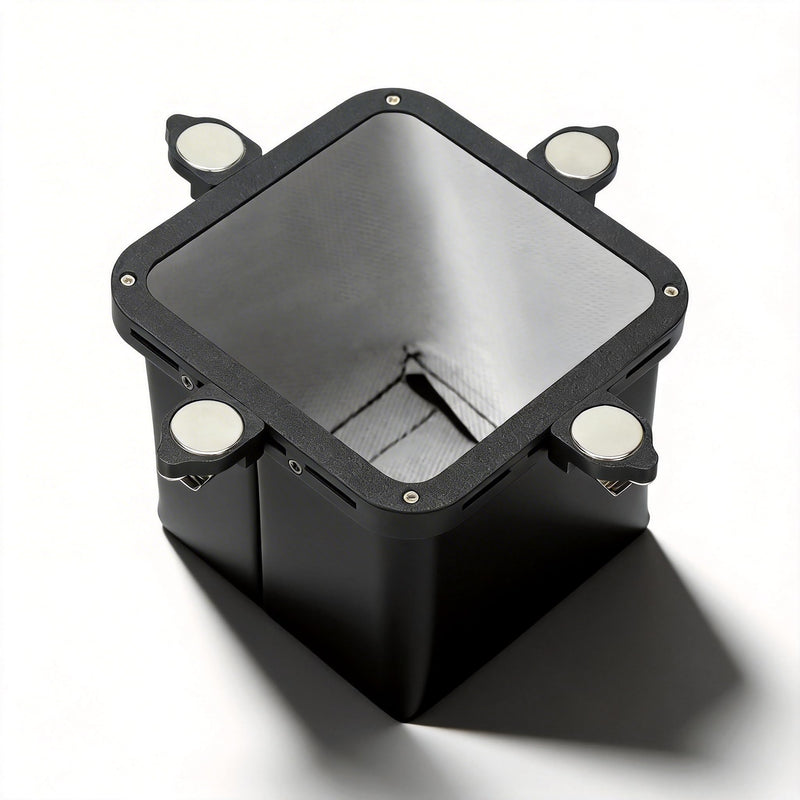 Small Magnetic Metal Shaving Catcher, Adjustable Electrical Dirt Bag with 4 Movable Strong Magnet for Use with Carbide Panel Hole Saws, Square Drilling Catcher Bag for Electrical Panels Ink-Black