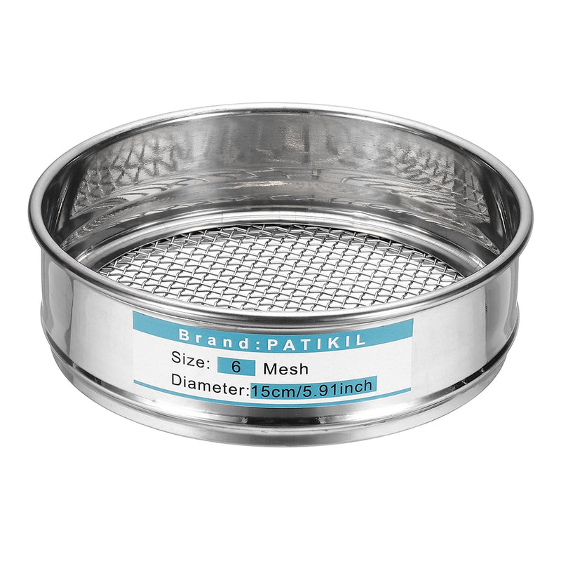 PATIKIL 6 Mesh(3.2mm) Lab Sieve, 5.9"(15cm) Diameter Sifting Screen 304 Stainless Steel Wire Cloth Fine Mesh Sieve for Industrial Laboratory Home Soil Sifter Dry Sift Screens Hash 6 Mesh(3.2mm)