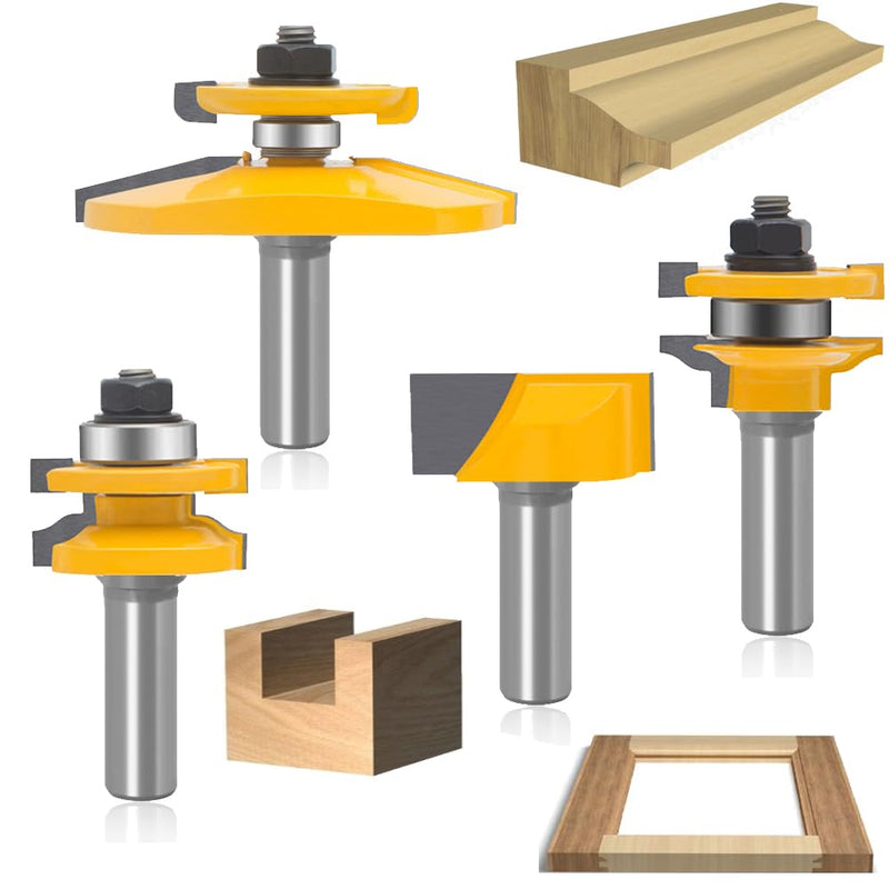 LEATBUY Molding Router Bit Set 1/2-Inch Shank 4 PCS Woodworking Molding Cutter Wood Milling Woodwork Router Bits Sets Drilling Carbide Tool for Door Table Cabinet Shelve Wall DIY (TR4) TR4