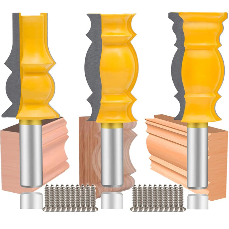TAIWAIN 3PCS Router Bit Set 1/2 Inch Shank Woodworking Cutter, Router Bits Wood Bearing Milling Door Cabinet Shelf Drawer Cutter Router Bits Sets, Round Edge Cutting Ball Blade Radius (KP1-B) KP1-B