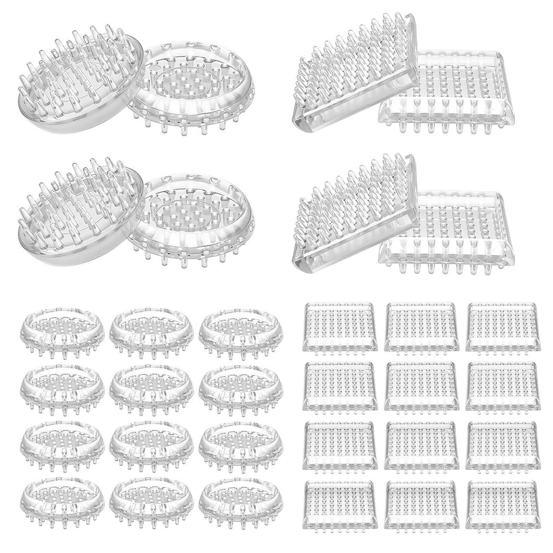 32Pcs Carpet Protector, Spiked Plastic Caster Cups Clear Round and Square Spiked Furniture Cups for Chair, Table, Sofa, Bookcases Furniture