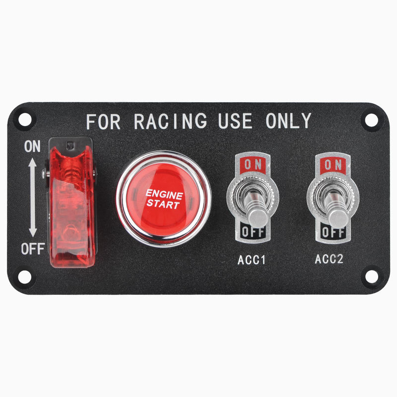 4-in-1 Ignition Switch Panel Includes Push-Button Start, Toggle Switch, and LED Indicator Lights DC 12V 20A Racing Switch Panel Push-Button Ignition Kit Suitable for RVs, Trucks, Cars, Boats