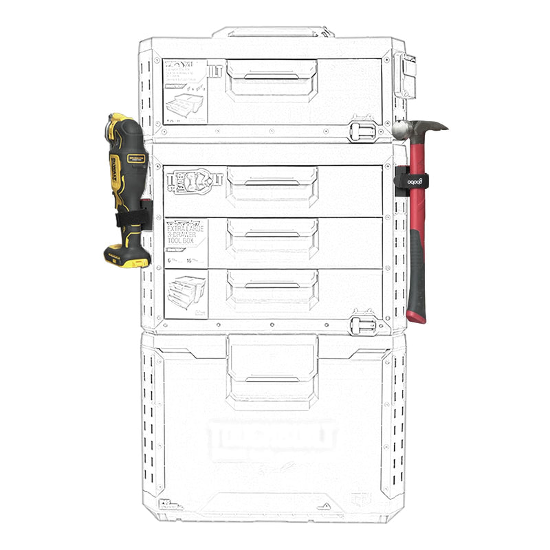 Long Handle Tool Holder Compatible with ToughBuilt StackTech Toolboxes, Rail-Mounted Adjustable Strap for Axe, Shovel, Extension Pole & Conduit Bender