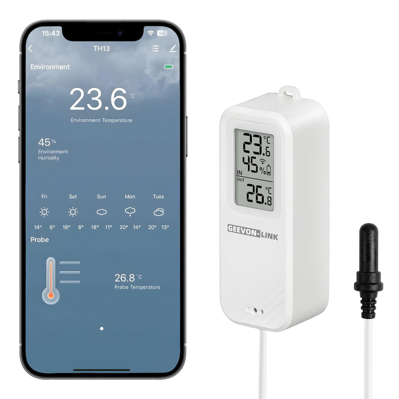 WiFi Refrigerator Thermometer Hygrometer with Alarm, Freezer Temperature with Probe, Wireless Digital Fridge Thermometer Humidity Sensor, Free Data Export for Home Kitchen Fridge Tub 1 - NewNest Australia