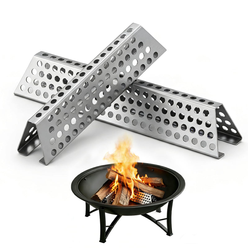 Fire Pit Grate 2-Pack, Stainless Steel Portable Fire Grate for Camping & Backyard, Honeycomb Airflow Design for Less Smoke & Hotter Burn, Nestable Fire Pit Insert