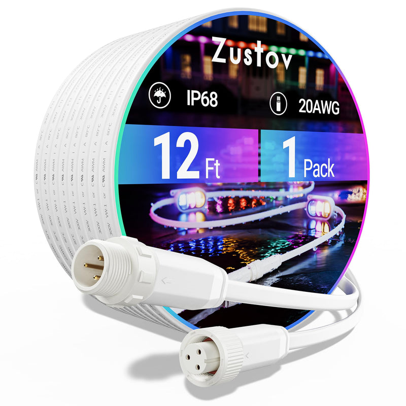 12FT Extension Cable for Govee Permanent Outdoor Lights Prism, Waterproof Outdoor Lights Extension Cord Compatible with Govee H707A, H707B, H707C, White 12FT-1 PACK