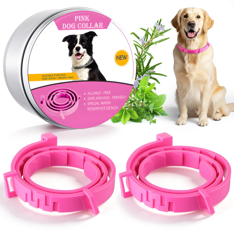 Flea and Tick Collar for Dogs, Dog Collars with Natural Essential Oils, Waterproof, Adjustable Size for Small Medium and Large Dog, Flea Prevention and Tick Control for Puppies(2 Pack,Pink) 1 Pink