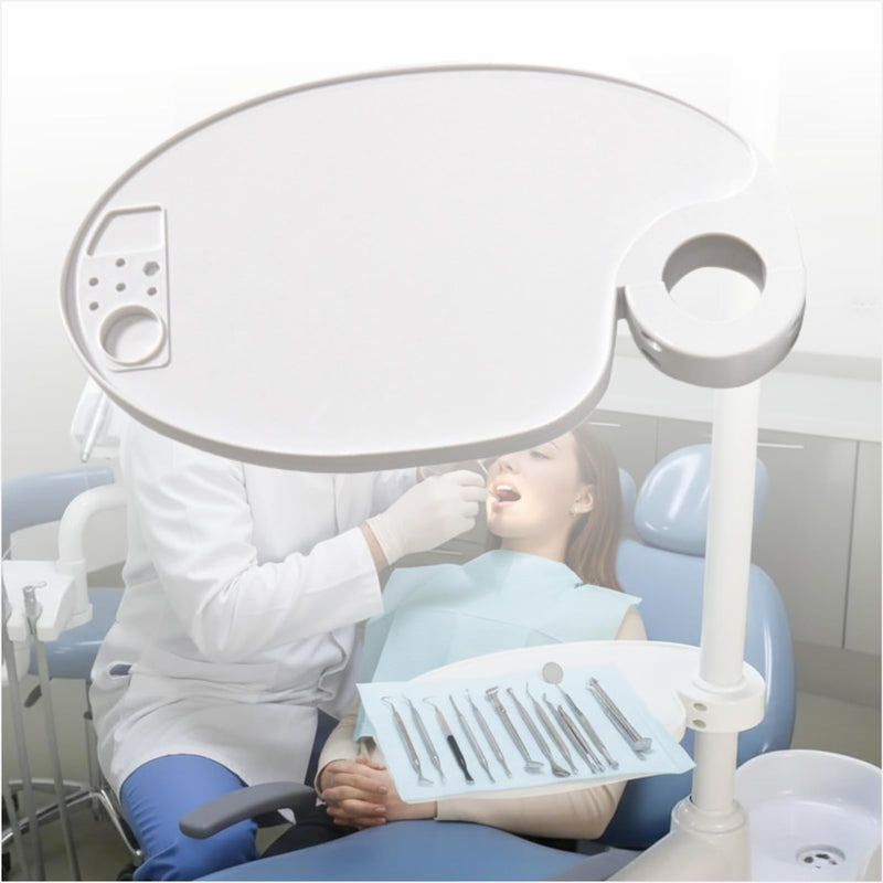 Adjustable Dental Tray Table for Chair, Pole Mount Tool Shelf for Clinic, Salon, Med & Cosmetic Equipment (A) A