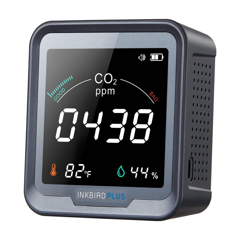 INKBIRDPLUS Ndir Air Quality Monitor Indoor with Battery Powered | 3 in 1 Detect for CO2 & Temperature & Humidity | for Home, Office, RV, Grow Tent (PTH-9C) CO2, Temperature, Humidity
