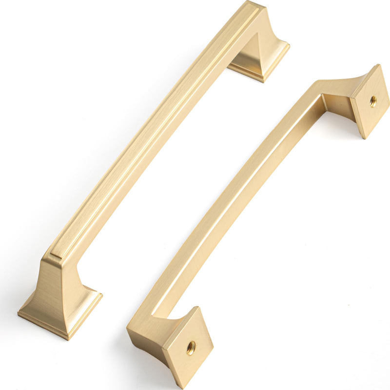 Liron Hardware 10 Pack Sleek Cabinet Handles for Cabinet Cupboard 5 Inch (128mm) Kitchen Gold Drawers Pulls Brushed Brass 5 Inches (128mm) Hole Center