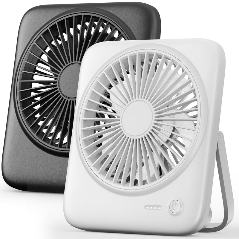 Otlonpe Personal Portable Desk Fan 2 Pack, 4000mAh Small Rechargeable Portable Fan Battery Operated & USB Powered for Travel Sleeping Bedroom Office Home Table, Cordless, Quiet, 4-Speed, 6.5 Inch Black & White