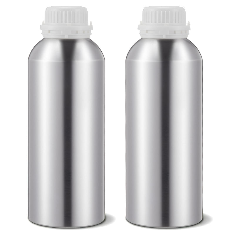 2 Pack Aluminum Bottles 1100 ml High-purity Brushed Aluminum for Hazardous Chemical Transport with Tamper Evident Caps & Ldpe Plugs for Essential Oils & Solvents 2