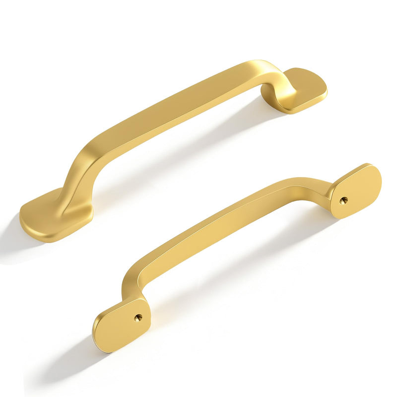 Solid Brass Cabinet Pulls Handles 3-3/4 Inch Hole Center Brushed Brass Finish Luxurious Cabinet Hardware Dresser for Kitchen Drawer Dresser Cupboard 5 Pack