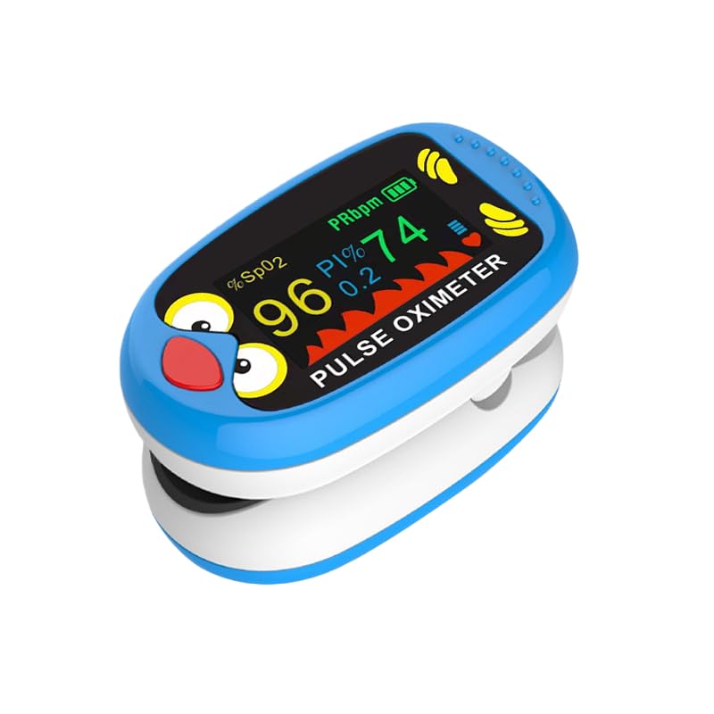 Rechargeable Child Pulse Oximeter – Oxygen Monitor for Kids and Babies, Pediatric Fingertip Blood Oxygen Saturation & Heart Rate Monitor with OLED Display, Auto Shut-Off, USB-C Charging Cable Included- blue