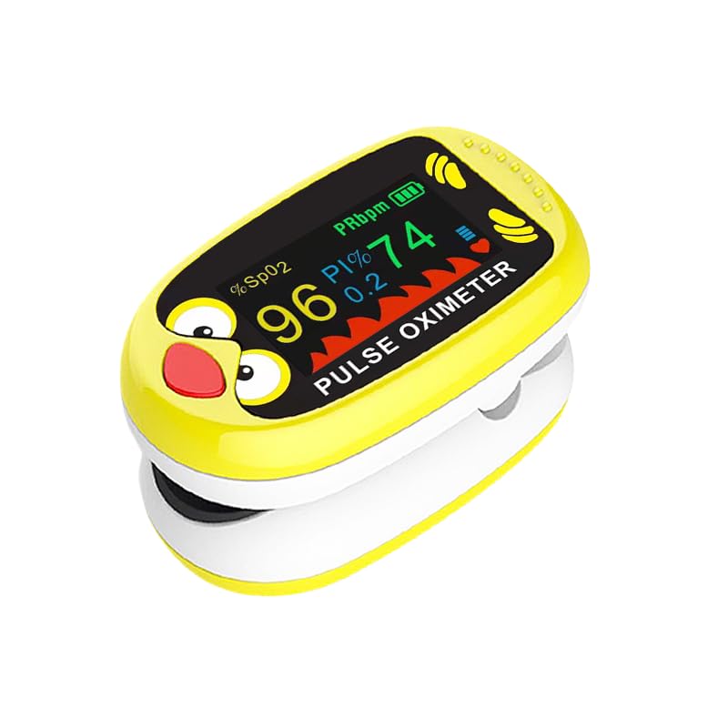 Pulse Oximeter for Kids – Rechargeable Pediatric Pulse Oximeter with TFT Screen, Baby Oxygen Monitor Fingertip for Children & Infants, SpO2 and Heart Rate Tracker, Auto Power-Off, Portable Design-yellow
