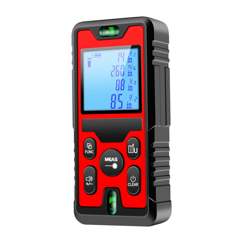 394ft/120m/4724 inches Digital Infrared Laser Distance Meter Distance/Area/Volume/Pythagorean/Double Pythagorean Measurement with 4-Digits&4 Readings Displaying Rechargeable