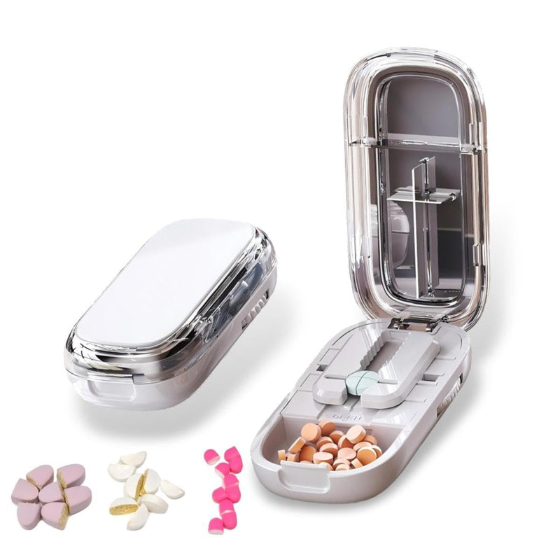 Pill Cutter,Precisely Split Small or Large Pills and Vitamins of Various Shapes with a Safe, Self-Retracting Blade (Light Gray 1/2，1/4) Light Gray 1/2，1/4