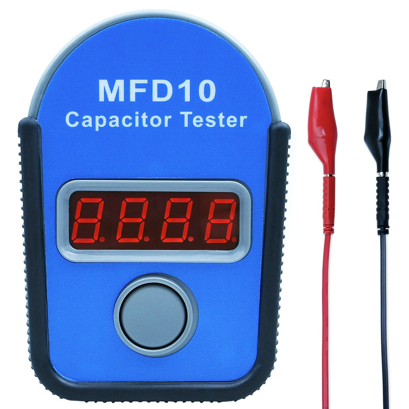 MFD10 Capacitor Tester, Digital Capacitance Meter with LED Display, 0.001µF to 9999µF Range, ±5% Accuracy, for HVAC Appliance Motor Start/Run Capacitor Testing (Black)