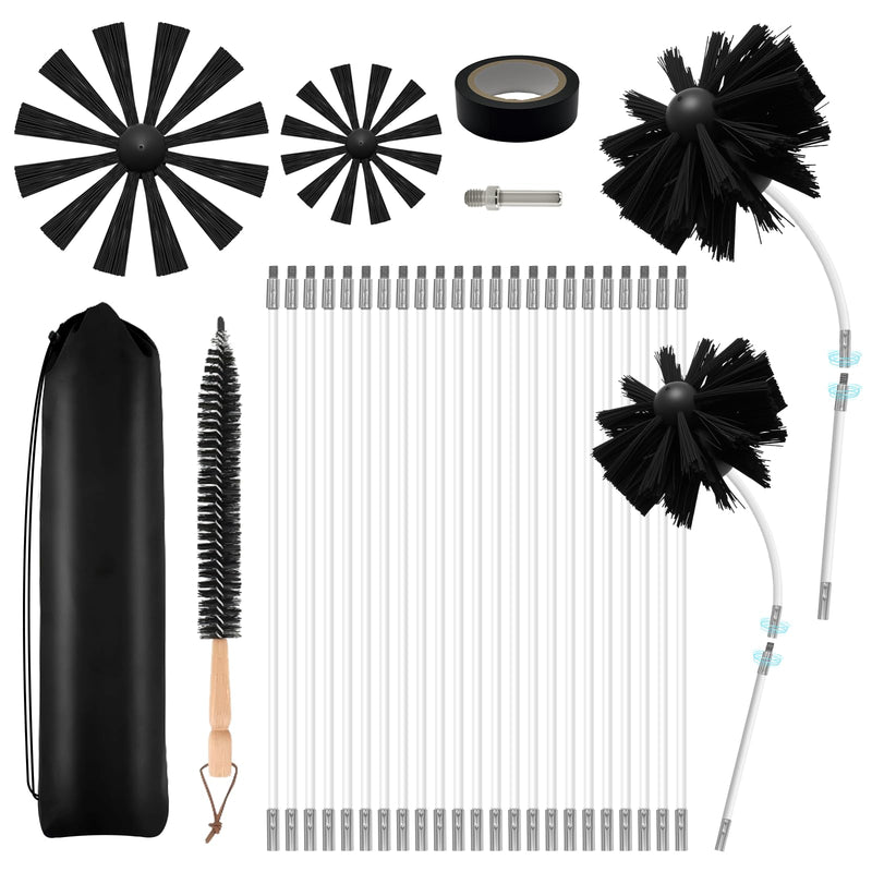 30 Feet Dryer Vent Cleaner Kit, Duct Cleaning Brush with 23 PP Rods and 4-Inch and 6-Inch Dryer Vent Brush, Dryer Cleaning Kit Suitable for Dryer Duct Cleaning Kit for Chimneys, Pipes,Dryers,Crevices
