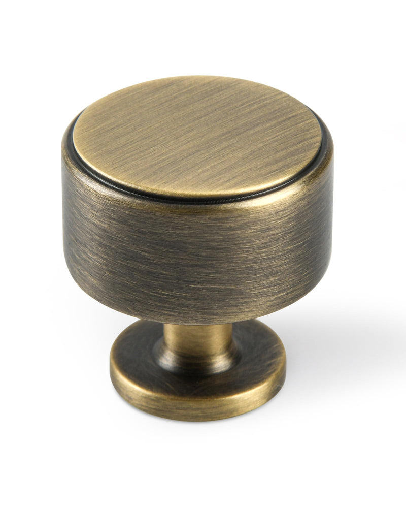 Jovenille-Antique Brass Kitchen Cabinet Knobs 5 Pack, 1.1Inch Solid Brass Dresser Drawer Pulls, Modern Bronze Furniture Hardware Handles for Cupboard Wardrobe Vanity Closet Door