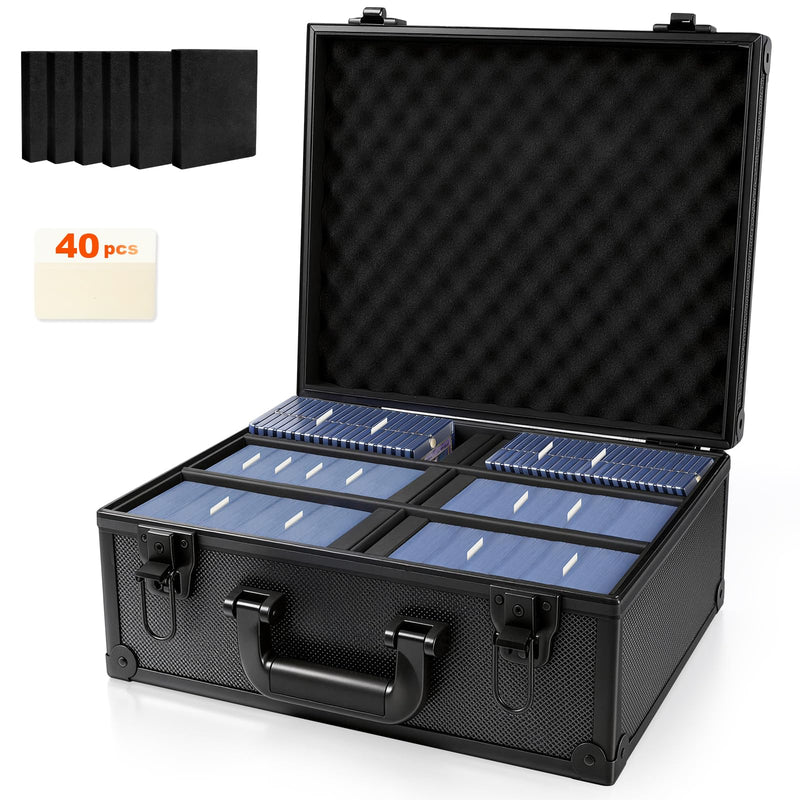Toploader Storage Box for 3” x 4” 35pt Rigid Cards,Trading Card Case with Key Lock for Sports Cards Holds 600+ Toploaders or 135+ Magnetic Holders with 40pcs Labels and 6 Foam