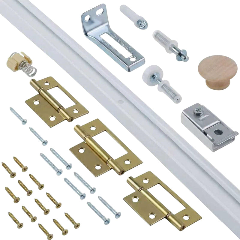 36-Inch Complete Bifold Door Hardware Set, Easy Install Track for Closet, Cabinet, Pantry Doors (Fits 1” to 1-3/8” Lightweight Doors) 36-inch One-Piece Track