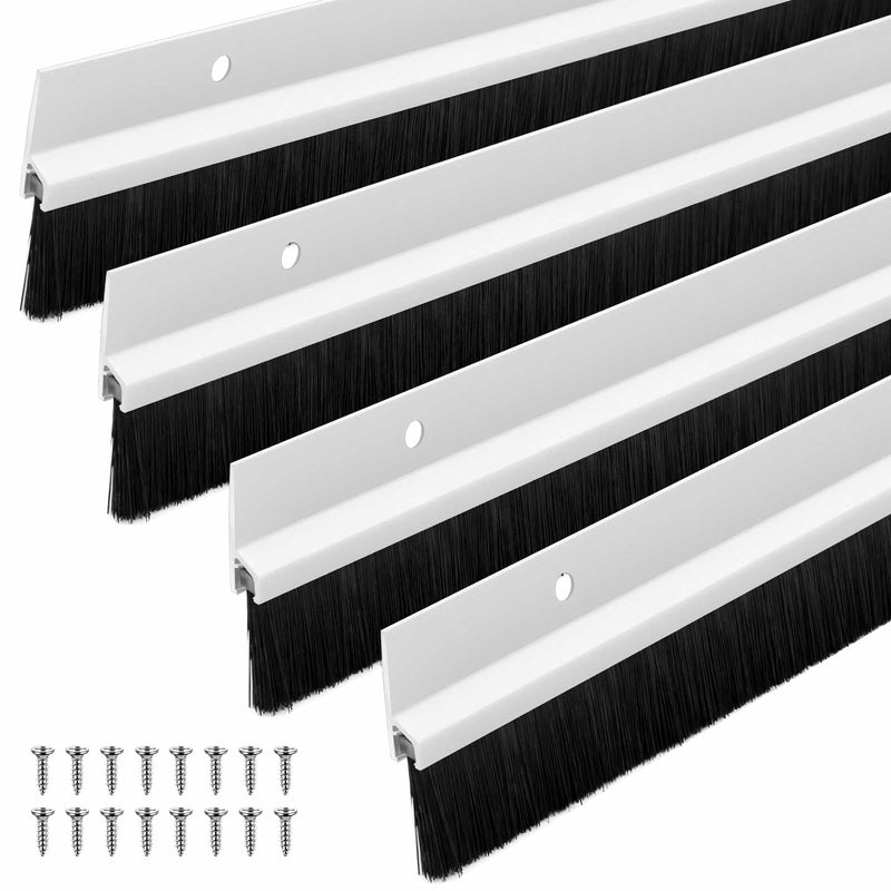 Gisafai 4 Pcs White Plastic Door Brush Bottom Sweep, 36 x 1.75 Inch Weather Stripping with 16 White Screws, Dust & Debris Proof Door Seal for Home Commercial Gaps