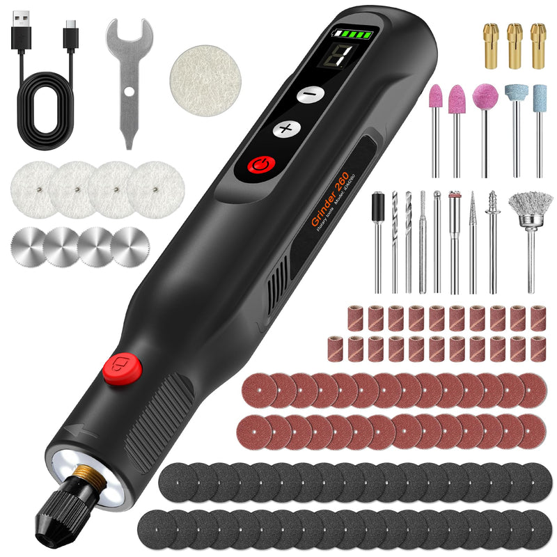 Cordless Rotary Tool Kit 20000RPM, 5-Speed Rechargeable Engraving Pen for Metal, Wood, Glass and Plastic, Power Rotary Tools with 113 Accessories & LED Light, Electric Carving Pen for DIY