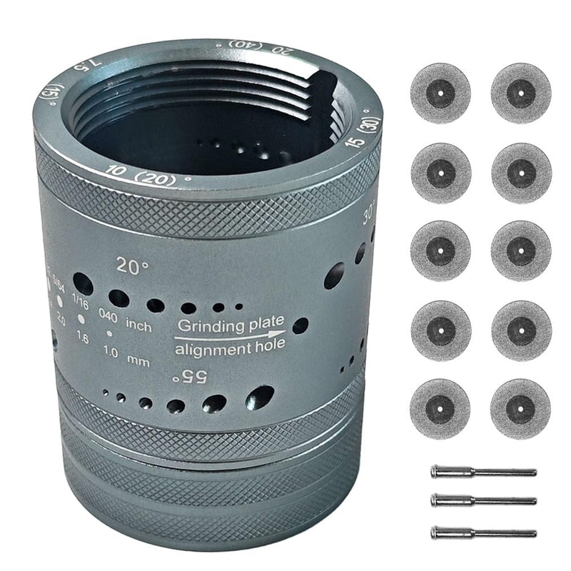 Professional Tungsten Electrode Sharpener Grinder Head TIG Welding Tool | Compatible with 6 Sizes (5/32" to 040") & 8 Angles, Includes 10 Diamond Wheels & 3 CNC Mandrels
