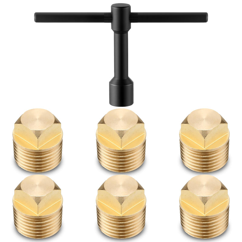 6 Pcs Solid Brass Drain Plug Kit 1/2" Npt Solid Brass Drain Plugs and Internal Square Wrench Boat Rv Plumbing Accessory