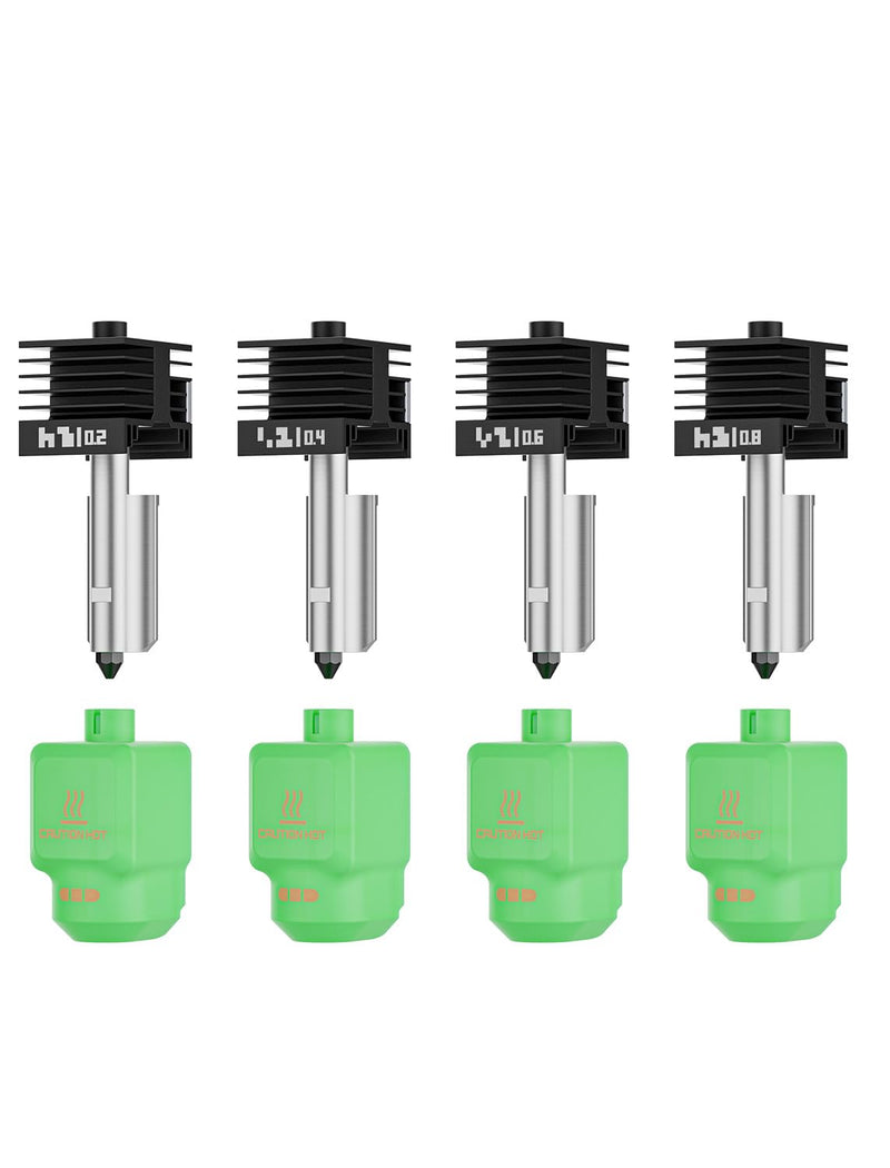 4Pcs 0.2/0.4/0.6/0.8MM H2 Series/X2D/P2S Hotend for Bambu Lab P2S/H2D/H2S/H2C/X2D 3D Printer, High Temperature Quick Swap Hardened Steel Nozzle Replacement with Silicone Cover Socks 4Pcs 0.2/0.4/0.6/0.8mm Hotends