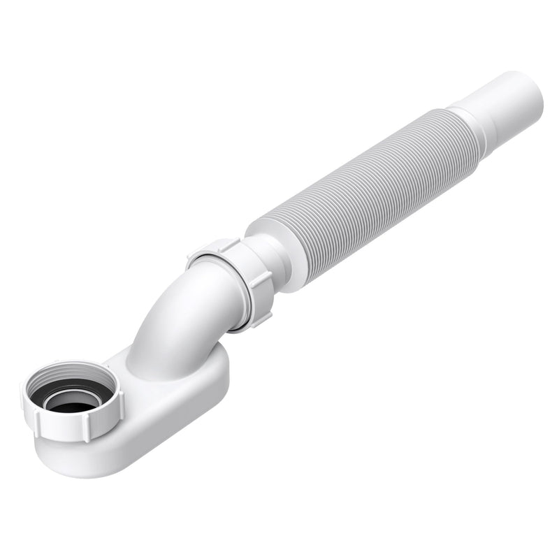 Xendywasher Low Profile P Trap for Freestanding Tub Drain, 1-1/2 Inch Flexible Bathtub Drain Pipe Kit, Expandable & Bendable Waste Pipe for Tight Spaces, RV Shower and Tub Drain Assembly Replacement Polypropylene White